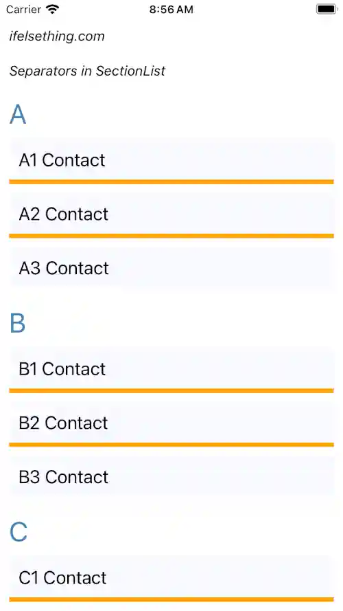 image showing only item separators in react native sectionlist