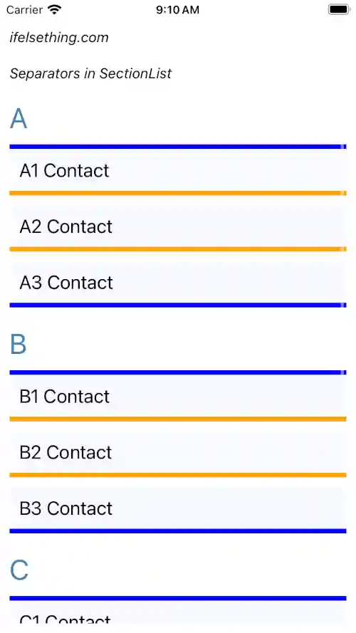 image showing only section separator component in react native sectionlist