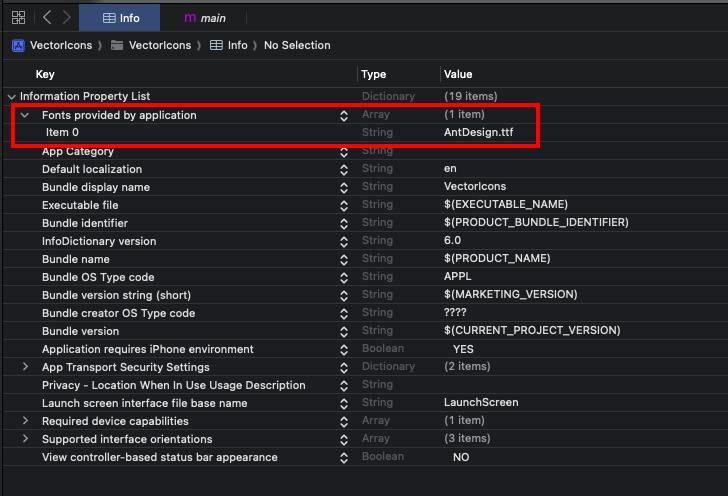 adding icon fonts to project's info.plist